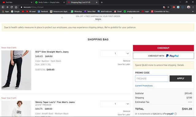 Toad & Co checkout page showing Toad & Co promo code box | Screenshot taken by SimplyCodes community member on Jun 3, 2020