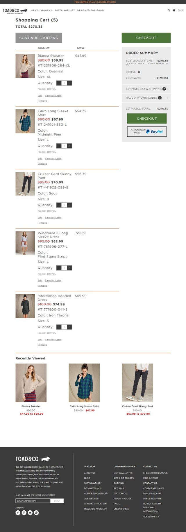 Toad & Co checkout page showing Toad & Co promo code box | Screenshot taken by SimplyCodes community member on Jun 9, 2020