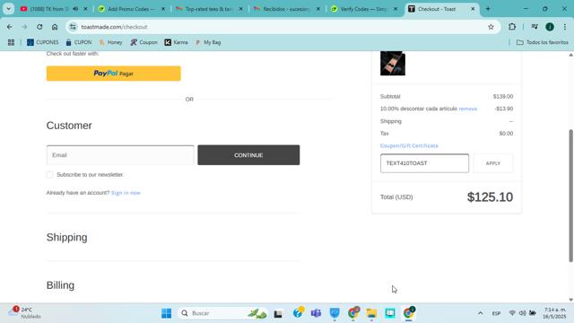 TOAST checkout page showing TOAST promo code box | Screenshot taken by SimplyCodes community member on May 16, 2025