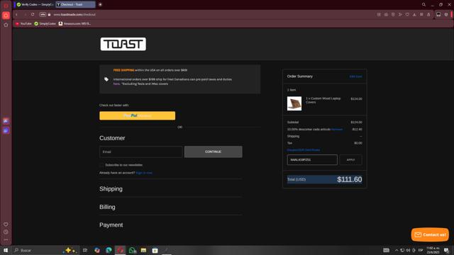 TOAST checkout page showing TOAST promo code box | Screenshot taken by SimplyCodes community member on Jun 23, 2025
