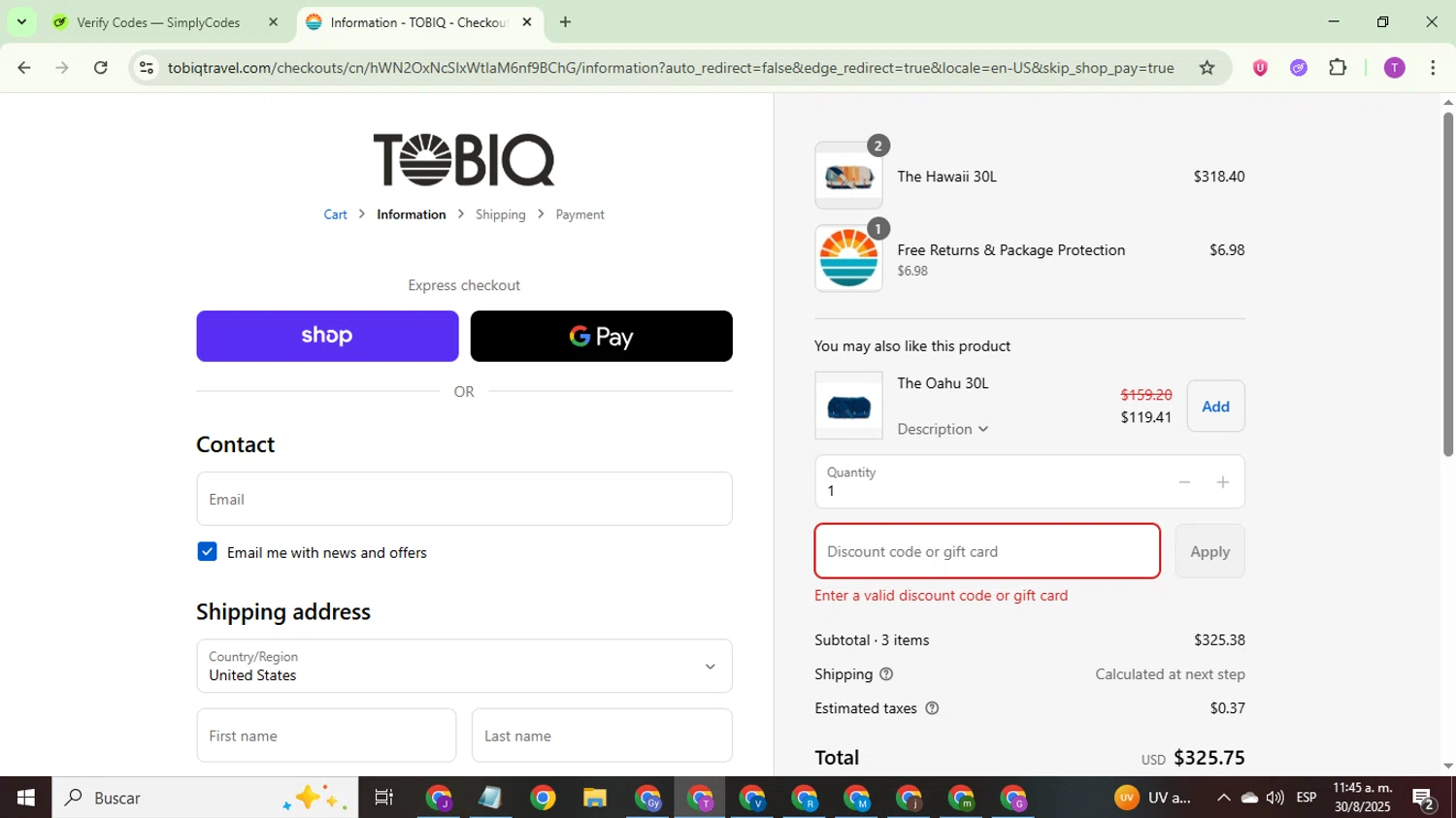TOBIQ coupon code screenshot showing code Thecollinskids applied at TOBIQ checkout page. Uploaded by SimplyCodes community member ThriftyCurator4085 on Aug 30, 2025