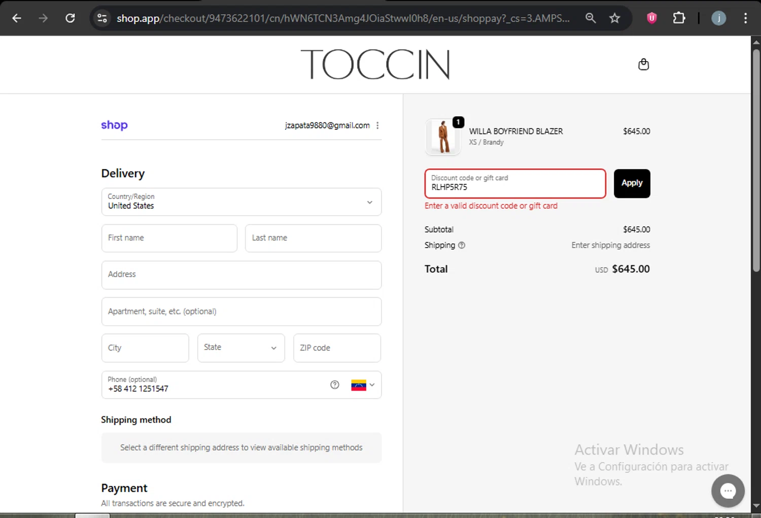 Toccin promo code screenshot showing code RLHP5R75 applied at Toccin checkout page. Uploaded by SimplyCodes community member VictoriousCurator5776 on Dec 15, 2025