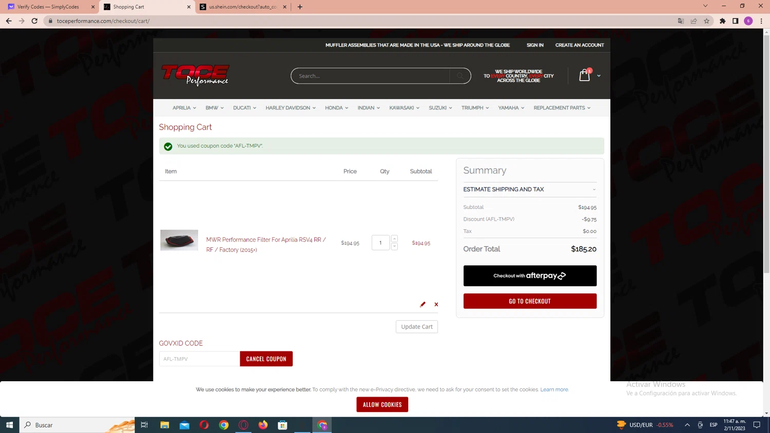how to use Toce Performance coupons