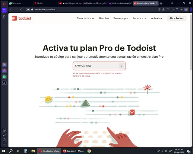 Todoist checkout page showing Todoist promo code box | Screenshot taken by SimplyCodes community member on Aug 23, 2023