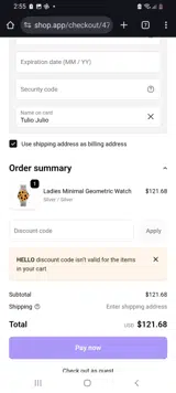 HELLO coupon verification screenshot