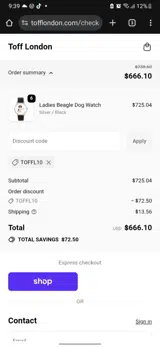 TOFFL10 coupon verification screenshot