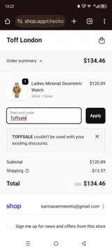Toffsale coupon verification screenshot