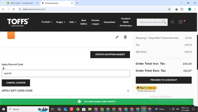 Toffs checkout page showing Toffs promo code box | Screenshot taken by SimplyCodes community member on Nov 8, 2024