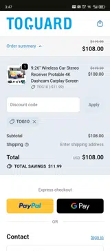 TOG10 coupon verification screenshot