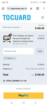 TOG10 coupon verification screenshot