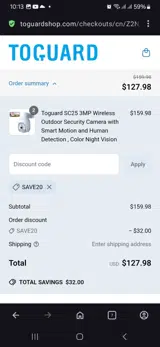 Save20 coupon verification screenshot