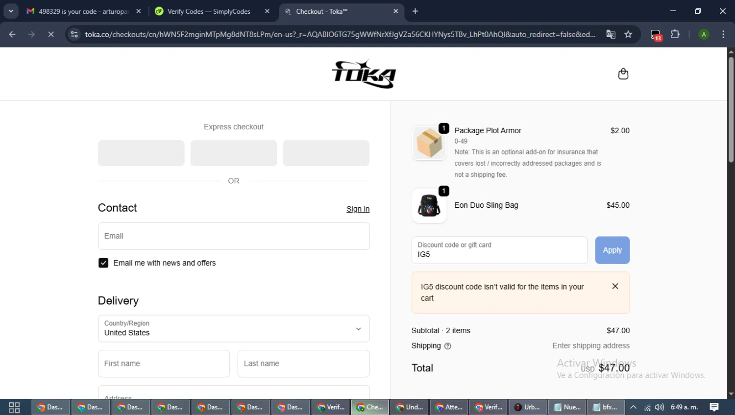 Toka checkout page showing Toka discount code box | Screenshot taken by SimplyCodes community member on Nov 13, 2025