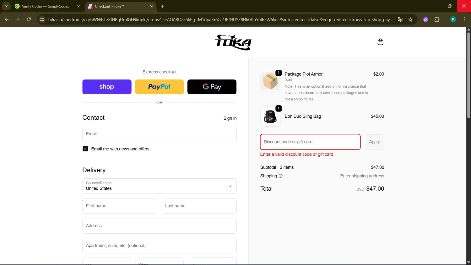 Toka discount code screenshot showing code B1G150 applied at Toka checkout page. Uploaded by SimplyCodes community member BargainMonarch6495 on Nov 3, 2025
