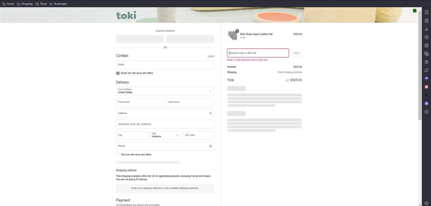Toki Mats discount code screenshot showing code MOMVIP applied at Toki Mats checkout page. Uploaded by SimplyCodes community member kaiser2 on May 19, 2025