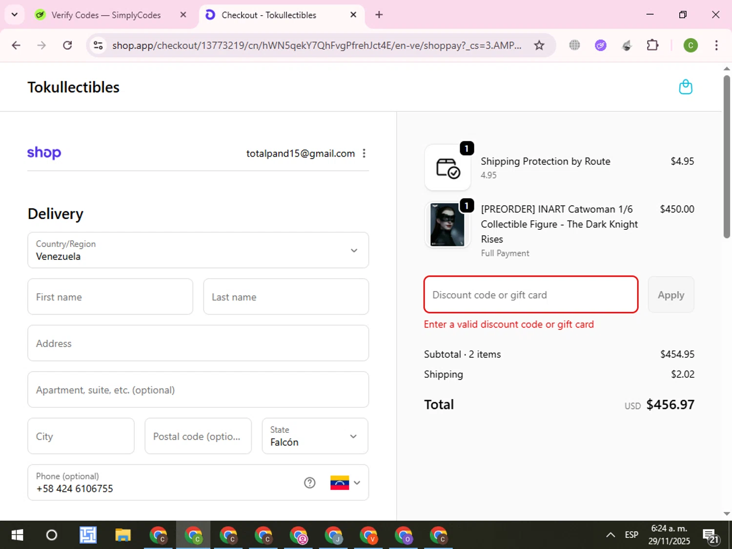 Tokullectibles discount code screenshot showing code MMPRTOYS applied at Tokullectibles checkout page. Uploaded by SimplyCodes community member RoyalKnight4673 on Nov 29, 2025