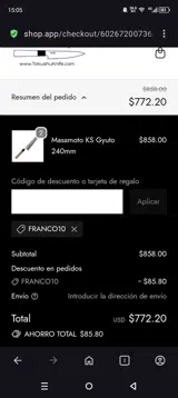 Tokushu Knife coupon verification screenshot