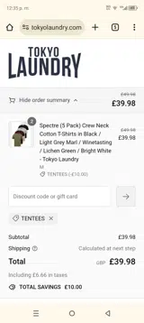 TENTEES coupon verification screenshot