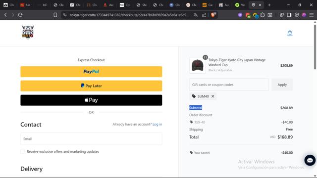 Tokyo-Tiger checkout page showing Tokyo-Tiger promo code box | Screenshot taken by SimplyCodes community member on Sep 6, 2025