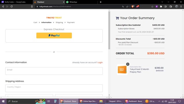 Tokyo Treat checkout page showing Tokyo Treat promo code box | Screenshot taken by SimplyCodes community member on Jul 29, 2023
