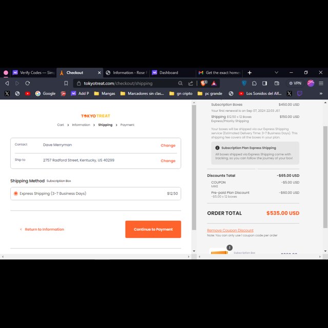 Tokyo Treat checkout page showing Tokyo Treat promo code box | Screenshot taken by SimplyCodes community member on Sep 7, 2023