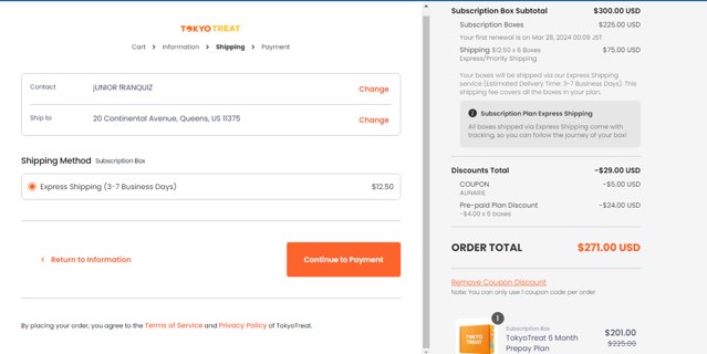 Tokyo Treat checkout page showing Tokyo Treat promo code box | Screenshot taken by SimplyCodes community member on Sep 27, 2023