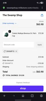 Swamp10 coupon verification screenshot