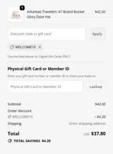 WELCOME10 coupon verification screenshot