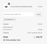 THANKS10 coupon verification screenshot