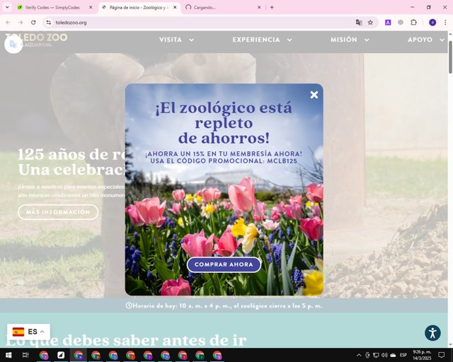 Toledo Zoo checkout page showing Toledo Zoo promo code box | Screenshot taken by SimplyCodes community member on Mar 15, 2025