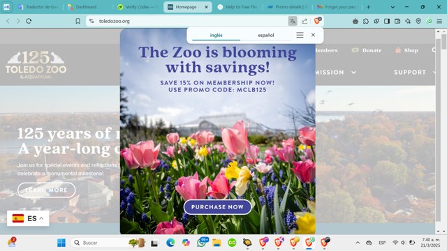 Toledo Zoo checkout page showing Toledo Zoo promo code box | Screenshot taken by SimplyCodes community member on Mar 21, 2025