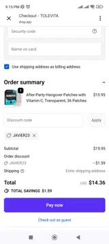 Javier23 coupon verification screenshot