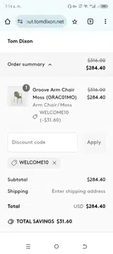 WELCOME10 coupon verification screenshot