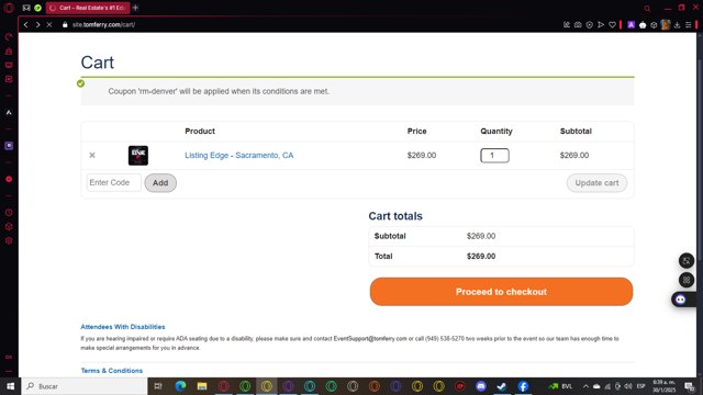 Tom Ferry checkout page showing Tom Ferry discount code box | Screenshot taken by SimplyCodes community member on Jan 30, 2025
