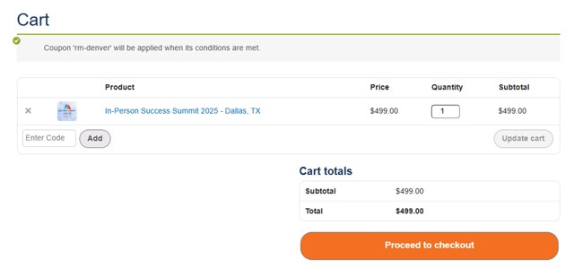 Tom Ferry checkout page showing Tom Ferry discount code box | Screenshot taken by SimplyCodes community member on Nov 8, 2024