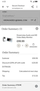 EXTRA20 coupon verification screenshot
