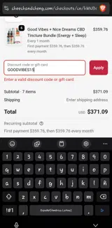 GOODVIBES15 coupon verification screenshot