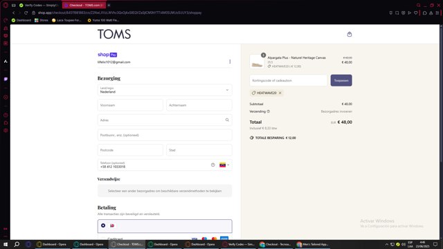 TOMS checkout page showing TOMS coupon code box | Screenshot taken by SimplyCodes community member on Jun 23, 2025