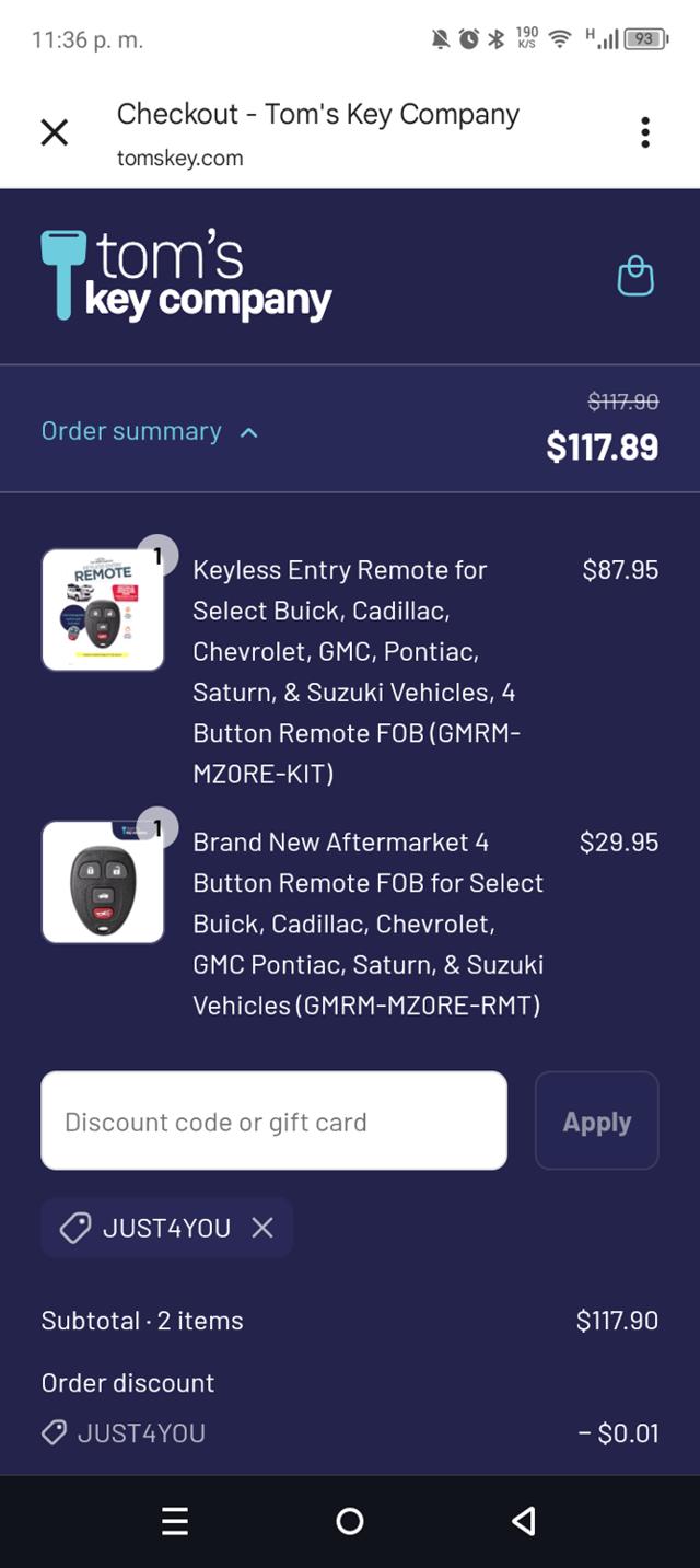 Tom’s Key Company checkout page showing Tom’s Key Company promo code box | Screenshot taken by SimplyCodes community member on Aug 20, 2025