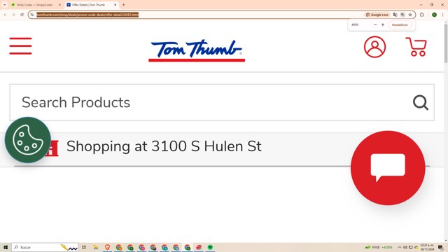 Tom Thumb checkout page showing Tom Thumb promo code box | Screenshot taken by SimplyCodes community member on Nov 26, 2024