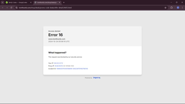 Tom Thumb checkout page showing Tom Thumb promo code box | Screenshot taken by SimplyCodes community member on Oct 24, 2024