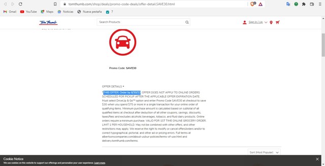 Tom Thumb checkout page showing Tom Thumb promo code box | Screenshot taken by SimplyCodes community member on Apr 13, 2022