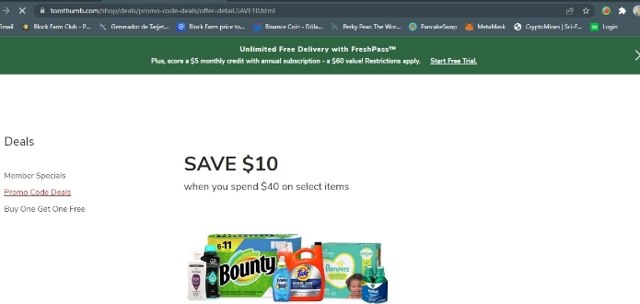 Tom Thumb checkout page showing Tom Thumb promo code box | Screenshot taken by SimplyCodes community member on Apr 9, 2022