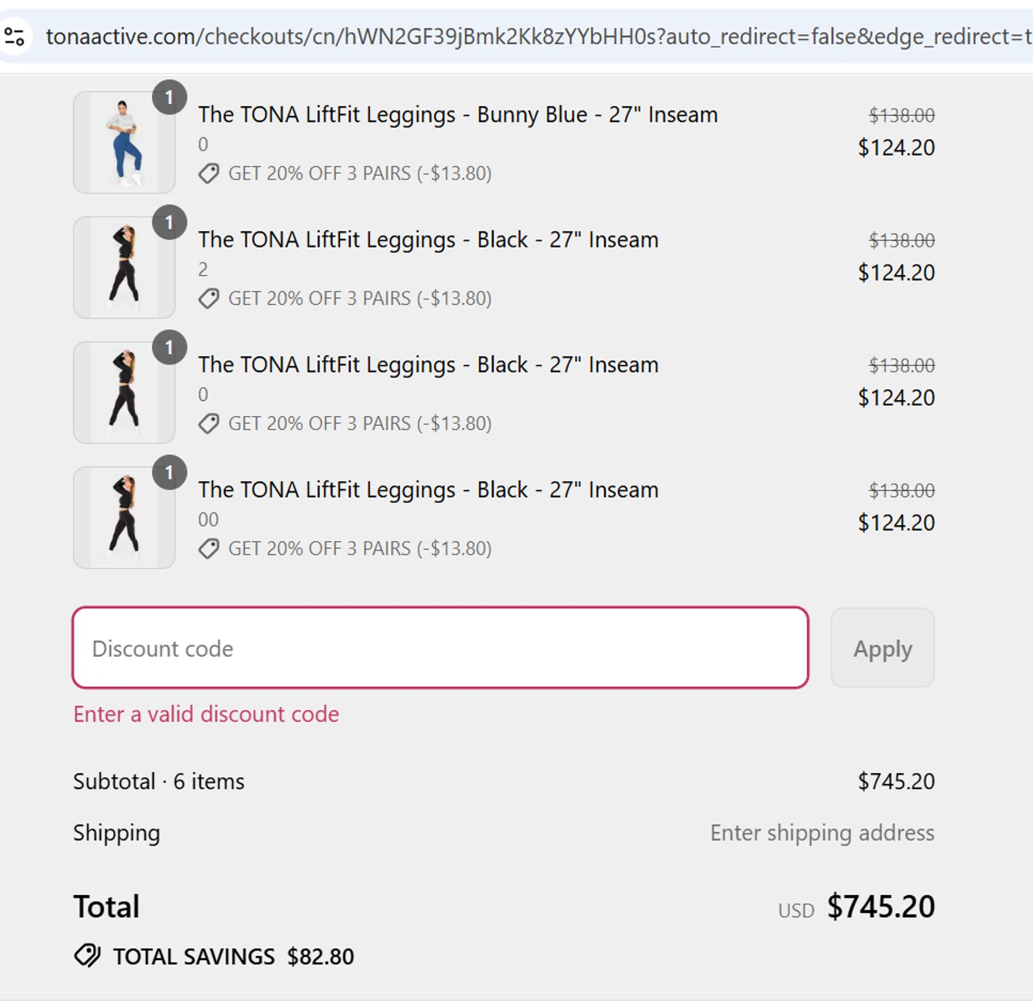 TONA Activewear promo code screenshot showing code UPPROMOTE_CUSTOMER_REFERRAL applied at TONA Activewear checkout page. Uploaded by SimplyCodes community member BargainPioneer7317 on Aug 26, 2025