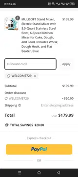 WELCOME729 coupon verification screenshot