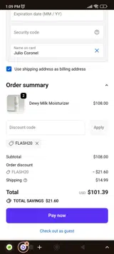 Flash20 coupon verification screenshot