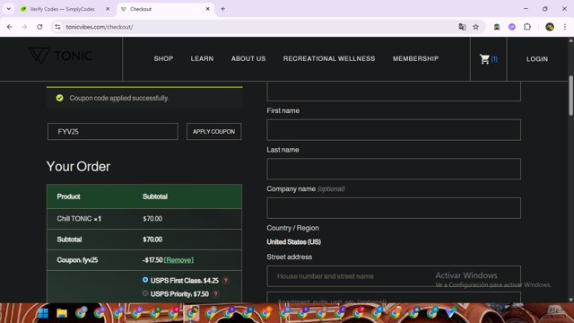 Tonic checkout page showing Tonic promo code box | Screenshot taken by SimplyCodes community member on Aug 20, 2025