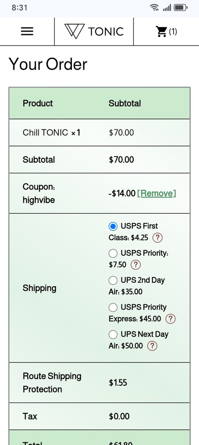 Tonic checkout page showing Tonic promo code box | Screenshot taken by SimplyCodes community member on Aug 17, 2025