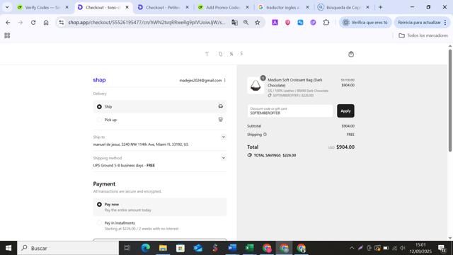 TONS Shop checkout page showing TONS Shop promo code box | Screenshot taken by SimplyCodes community member on Sep 12, 2025