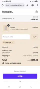 Tonum coupon verification screenshot