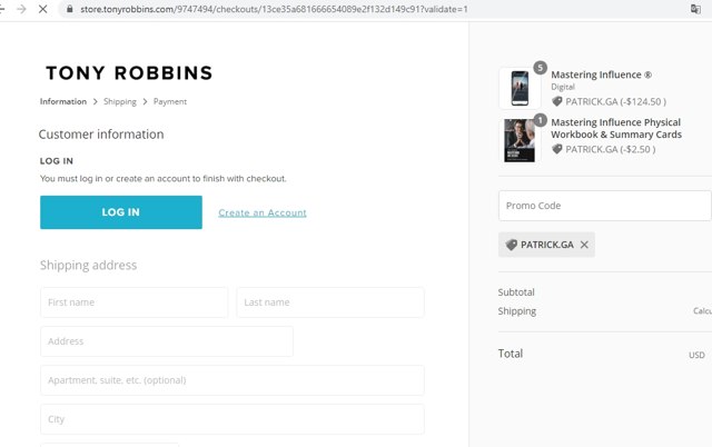 Tony Robbins checkout page showing Tony Robbins discount code box | Screenshot taken by SimplyCodes community member on Mar 14, 2021